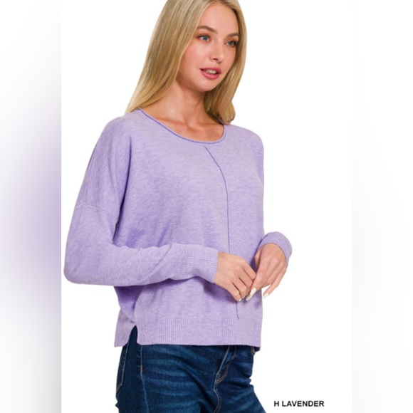 NWT ZENANA VISCOSE FRONT SEAM ROUND-NECK SWEATER - Picture 2 of 2